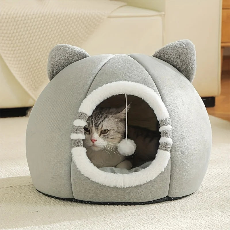 Cat Cave Bed - Plush Nest with Soft Mat and Non-Slip Bottom