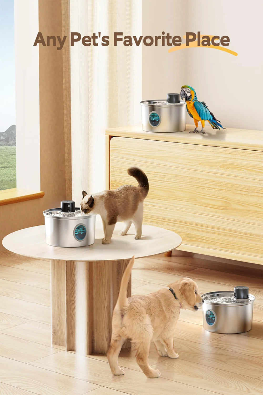 Rechargeable Stainless Steel Cat & Dog Water Fountain - 3.2 L