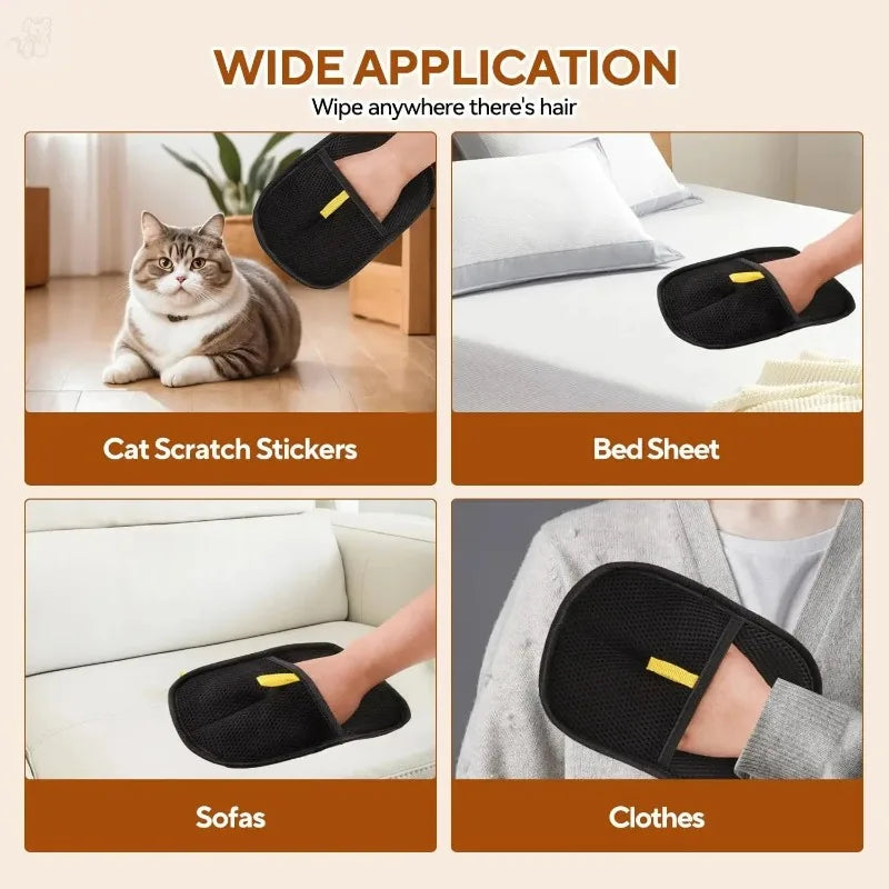 Pet Hair Remover Grooming Gloves - Reusable Double-Sided