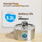 Rechargeable Stainless Steel Cat & Dog Water Fountain - 3.2 L