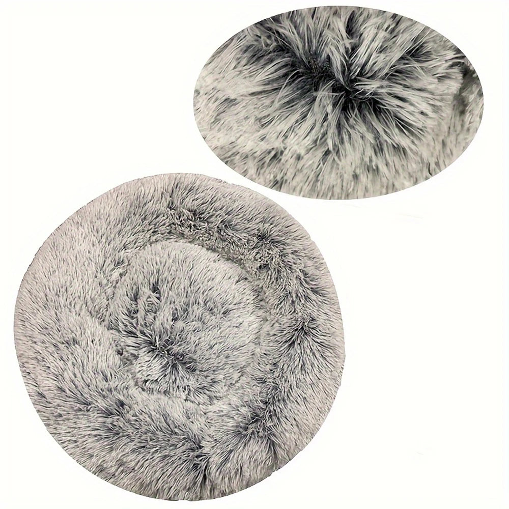 Round Plush Dog Bed - Soft Washable Pet Bed for Dogs & Cats