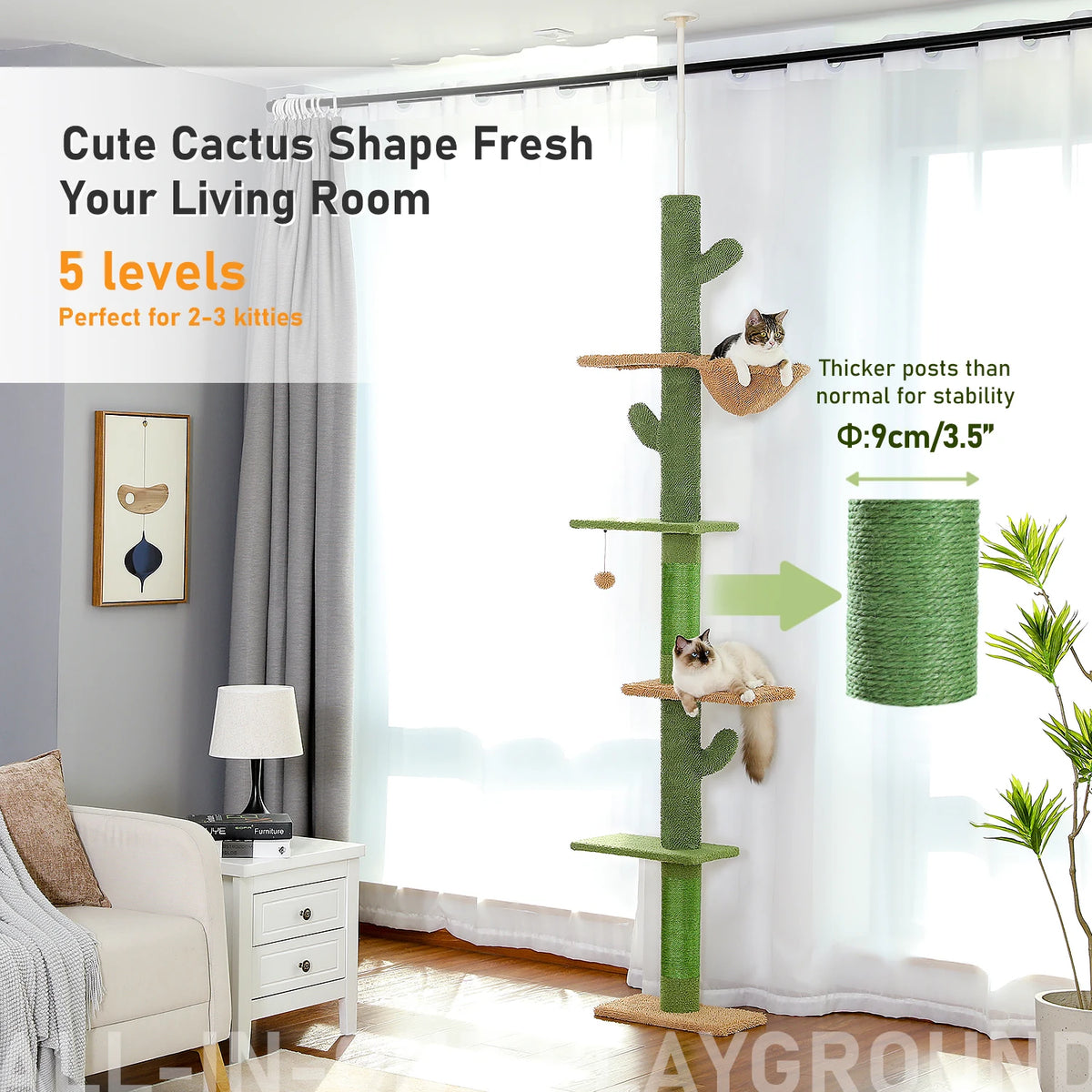 Cactus Floor-to-Ceiling Cat Tree - 5 Levels, 90-108 in Tall