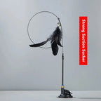 Cat Feather Teaser Wand with Suction Cup and Handheld Pole