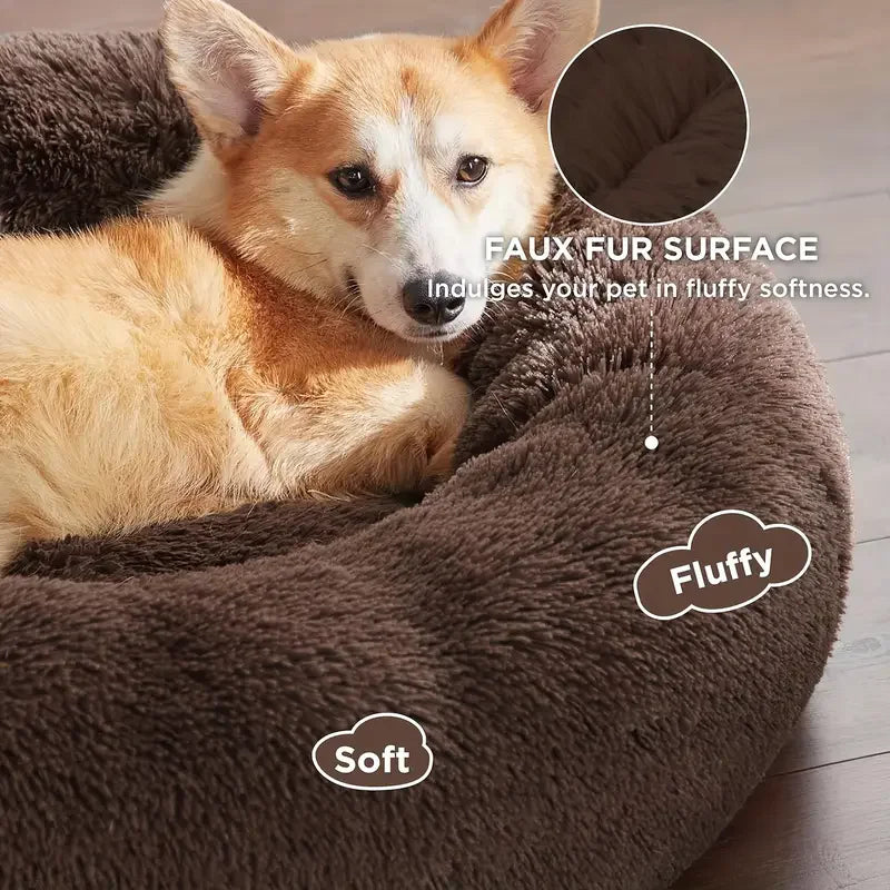 Round Plush Dog Bed - Soft Washable Pet Bed for Dogs & Cats