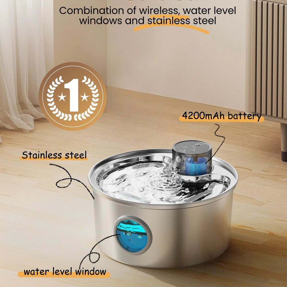 Rechargeable Stainless Steel Cat & Dog Water Fountain - 3.2 L