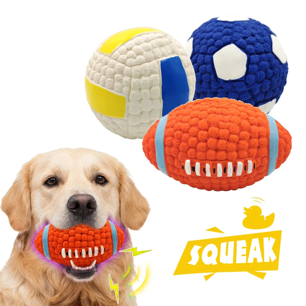 Squeaky Dog Toy Balls - Volleyball, Rugby & Football Styles
