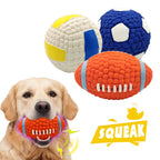 Squeaky Dog Toy Balls - Volleyball, Rugby & Football Styles