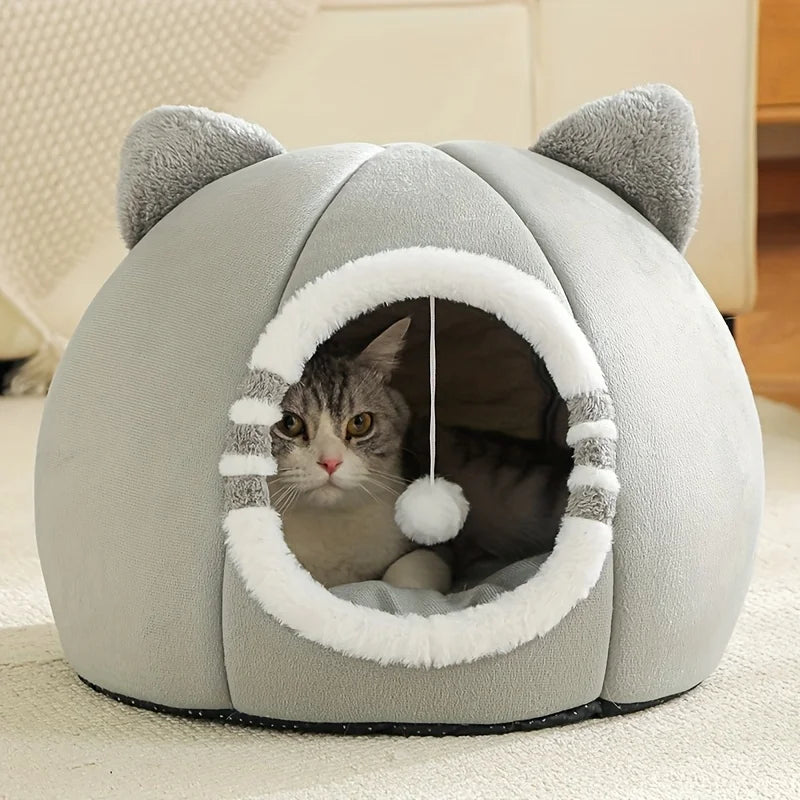 Cat Cave Bed - Plush Nest with Soft Mat and Non-Slip Bottom