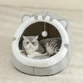 Cat Ear Cave Bed - Small Kitten House with Hanging Pom-Pom Toy