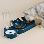 Cat Bowl Set with Water Bottle - 2 Food Bowls, 1 Water Bowl