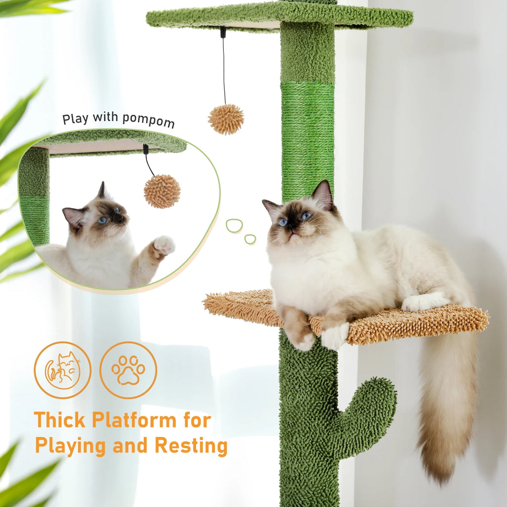 Cactus Floor-to-Ceiling Cat Tree - 5 Levels, 90-108 in Tall