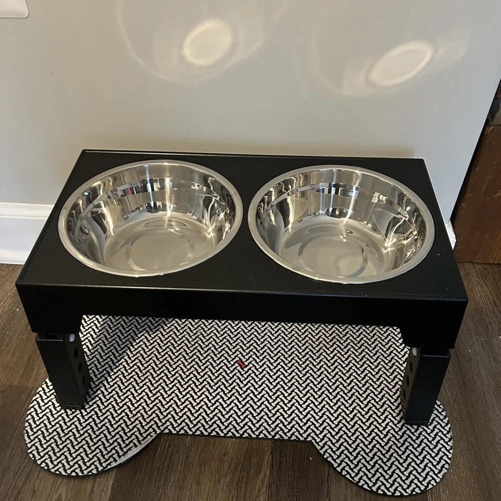 Elevated Dog Feeder - Adjustable Stand, Stainless Steel Bowls