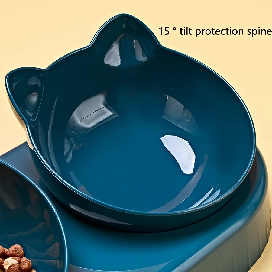 Cat Bowl Set with Water Bottle - 2 Food Bowls, 1 Water Bowl