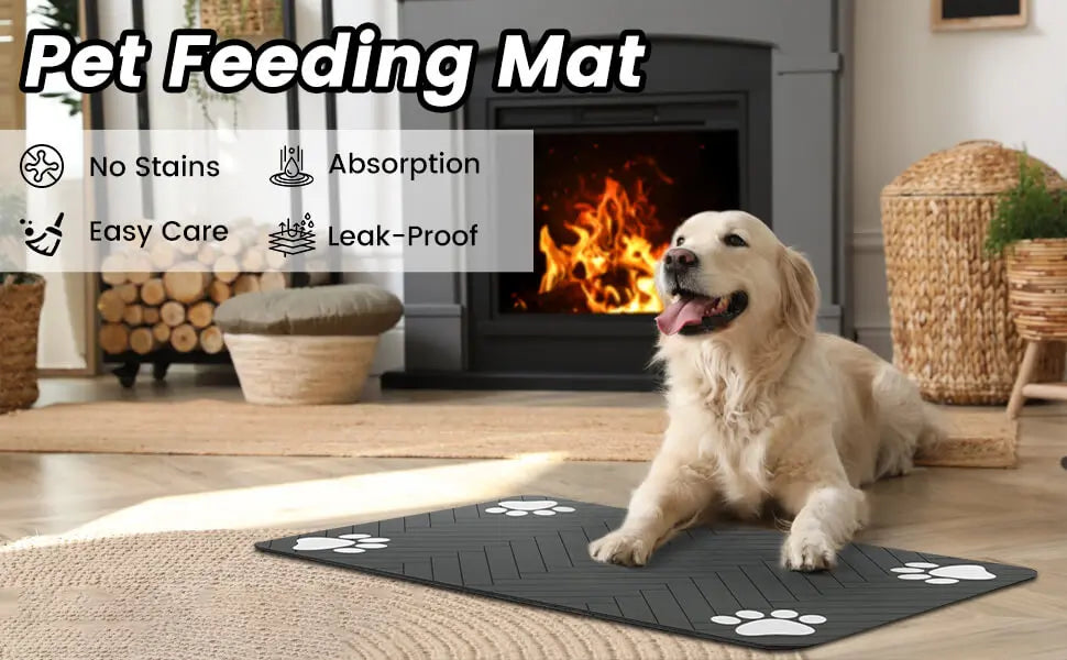 Absorbent Pet Feeding Mat - Non-Slip Placemat for Pet Bowls
