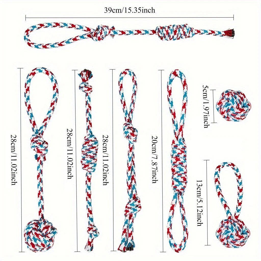 7-Piece Rope Dog Toy Set - Durable Polyester Knot Chew Toys