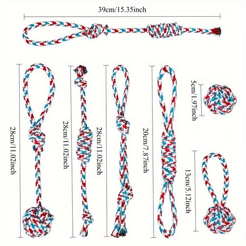 7-Piece Rope Dog Toy Set - Durable Polyester Knot Chew Toys