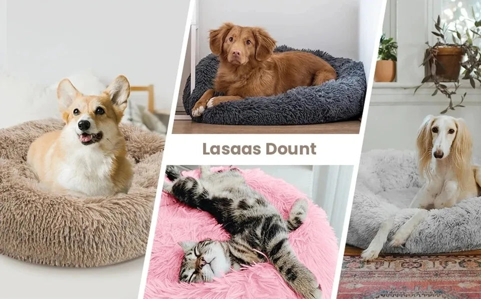 Round Plush Dog Bed - Soft Washable Pet Bed for Dogs & Cats