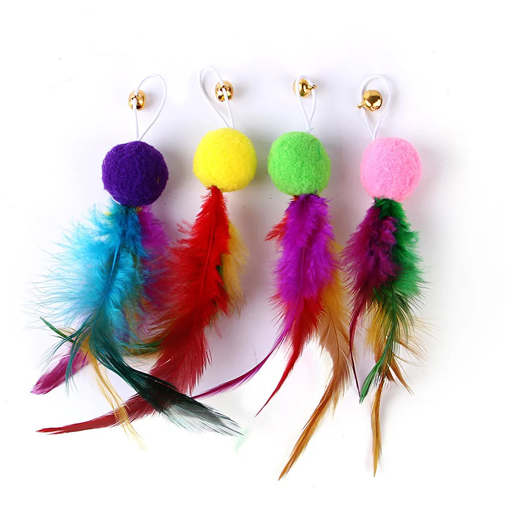Cat Wand Replacement Heads - 9 Pack with Feathers and Bells