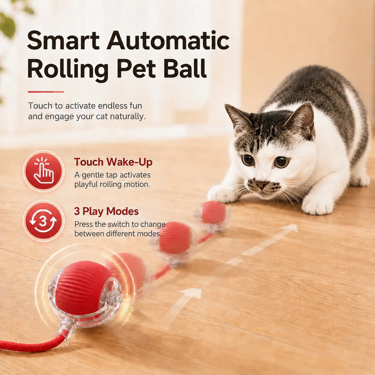 Rechargeable Rolling Ball Cat Toy - 3 Modes, Type-C Charging
