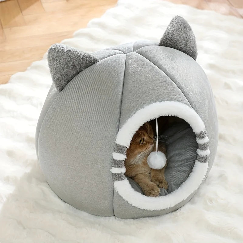 Cat Cave Bed - Plush Nest with Soft Mat and Non-Slip Bottom