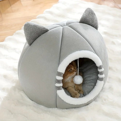 Cat Cave Bed - Plush Nest with Soft Mat and Non-Slip Bottom