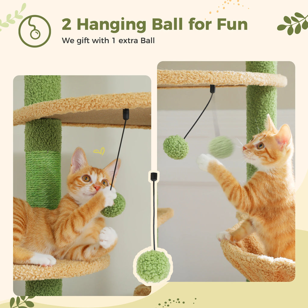 Floor-to-Ceiling Cat Tree with Condo and Basket Bed - 91-99 in