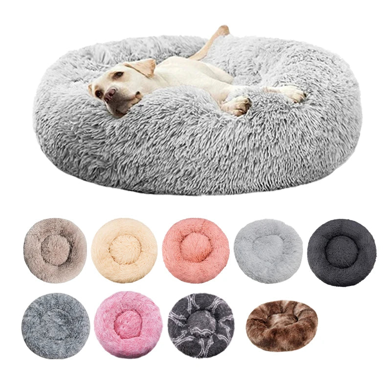 Round Plush Dog Bed - Soft Washable Pet Bed for Dogs & Cats
