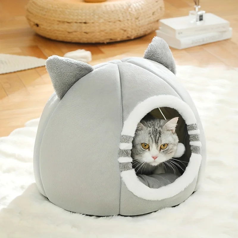 Cat Cave Bed - Plush Nest with Soft Mat and Non-Slip Bottom