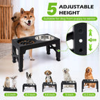 Elevated Dog Feeder - Adjustable Stand, Stainless Steel Bowls